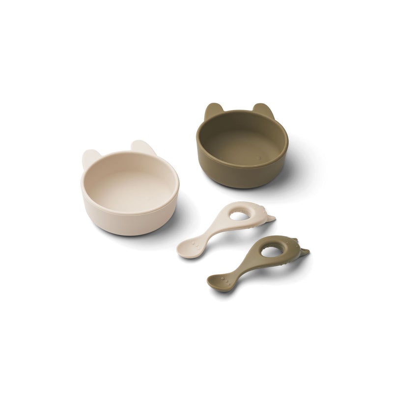Liewood Evan Set Rabbit Khaki / Sandy Mix Set 2 Zdjelice i 2 Žličice_1
