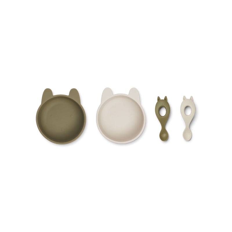 Liewood Evan Set Rabbit Khaki / Sandy Mix Set 2 Zdjelice i 2 Žličice